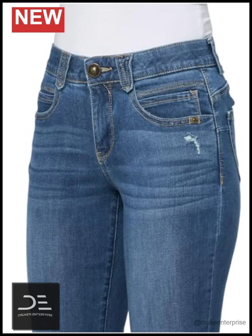 Straight Leg Jeans with Tummy Control, High Stretch, Mid Rise
